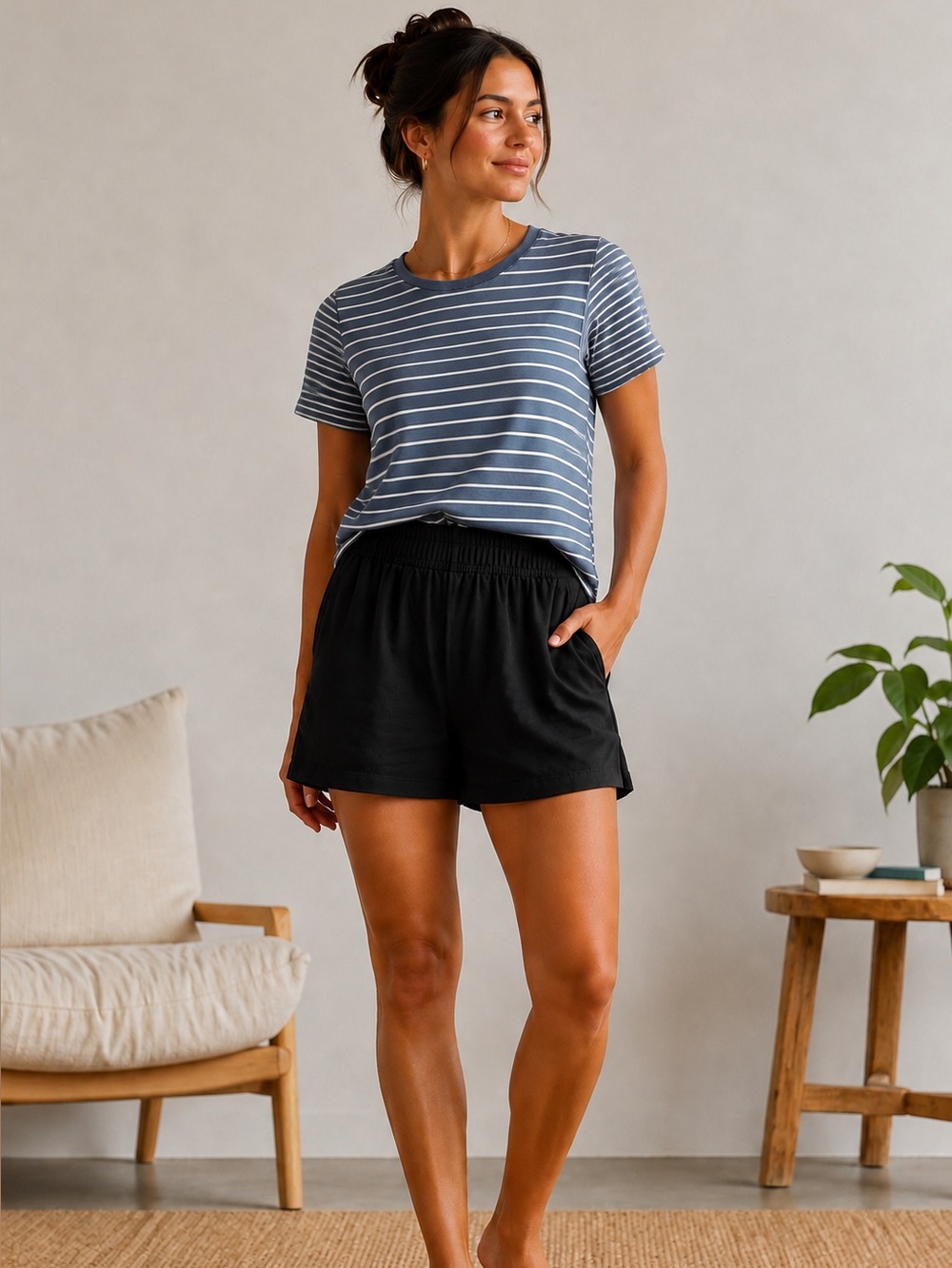 Jane and Delancey Blue and White Striped Short Sleeve Tee